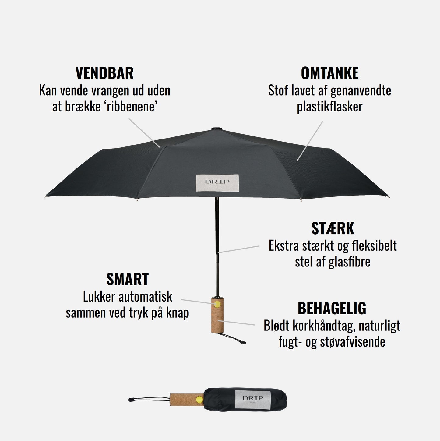Sort paraply fra DRIP Denmark